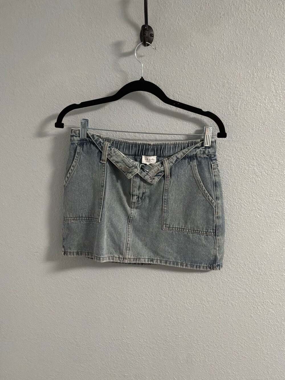 LE LIS Denim Skirt Size S Blue Cotton Pocket Mini